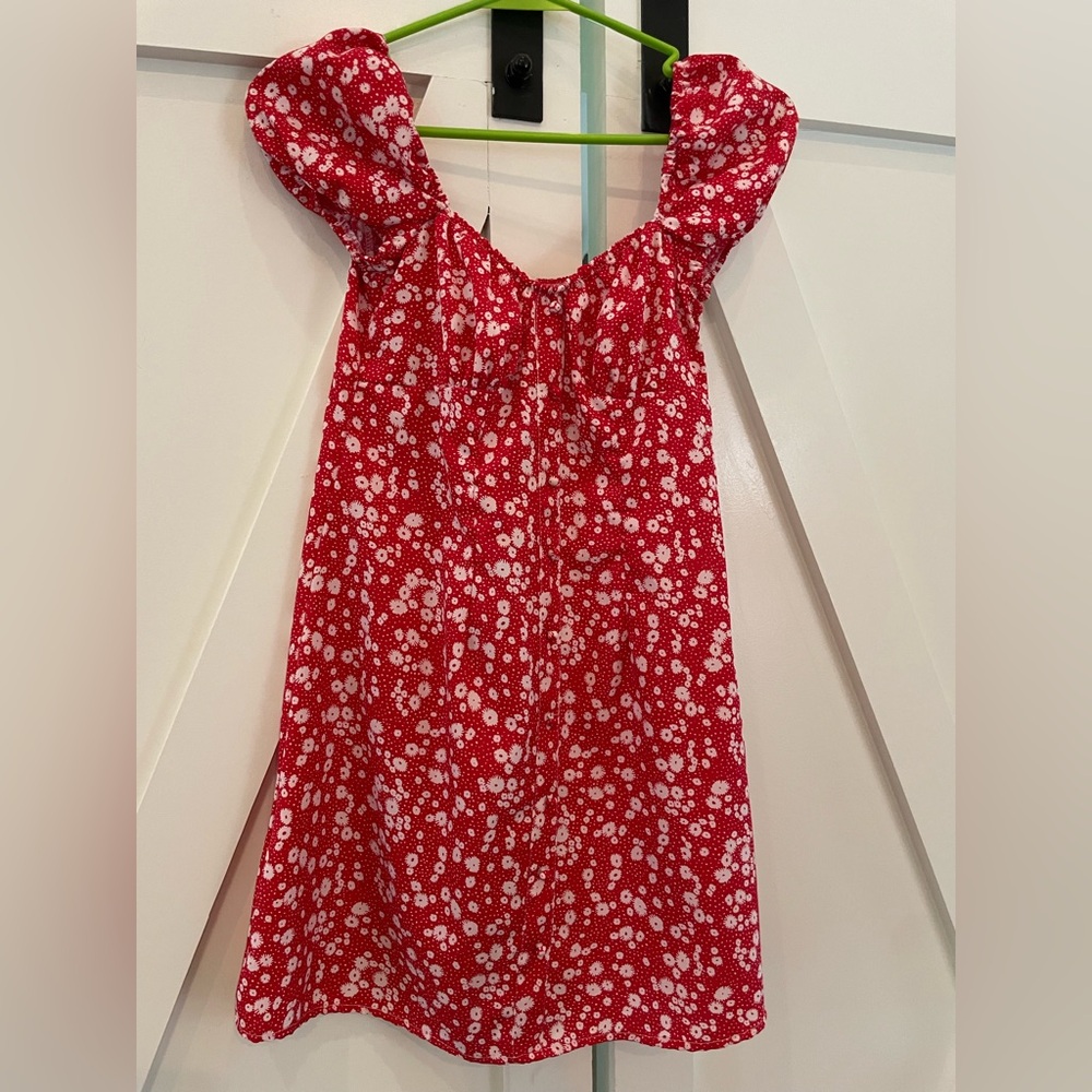 Red Floral Puff Sleeve Dress
